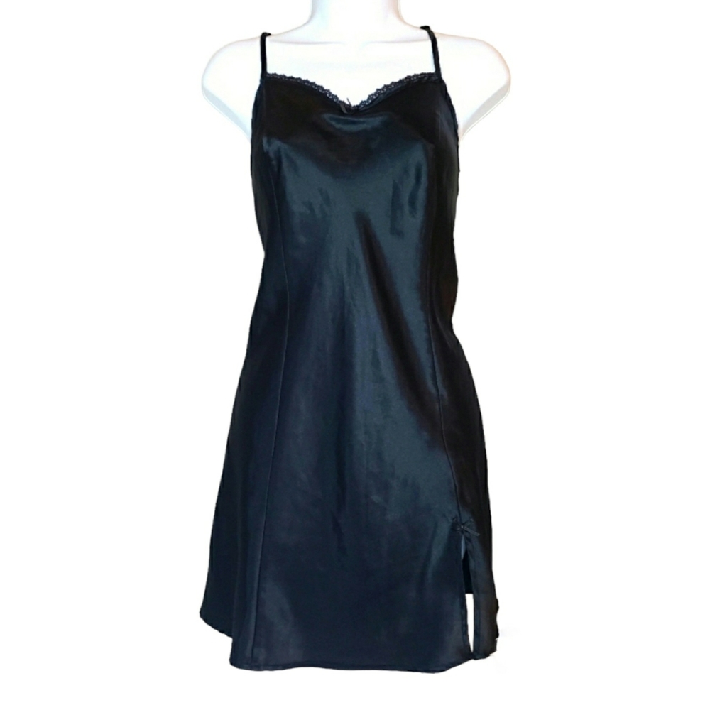 Apt. 9 Black Silky Cami Strap Satin Sleep Dress Pajama Loungewear Pajama